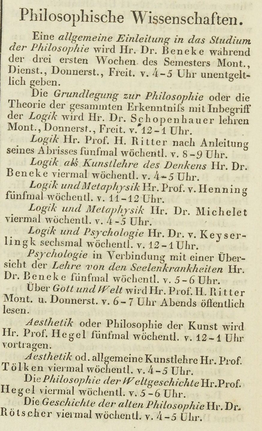 A column of dense printed type headed Philosophische Wissenschaften, listing the philosophy courses for the semester.