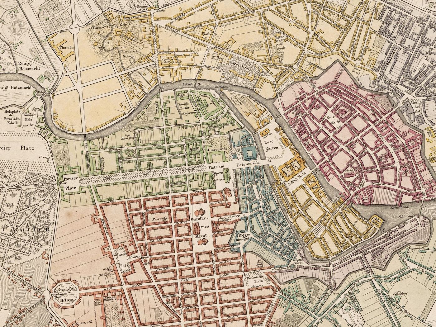 The center of the 1826 plan, with Unter den Linden running east from the Brandenburg Gate to the royal palace.